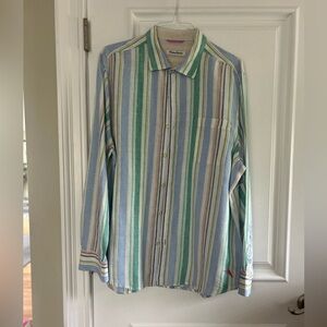 Tommy Bahama striped linen Button Down Shirt EUC